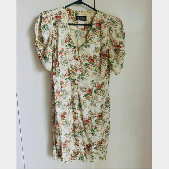 Vintage 90s Floral Pencil Dress Neutral Cottagecore Romantic Garden Party Sz 6-8 - Picture 2 of 11